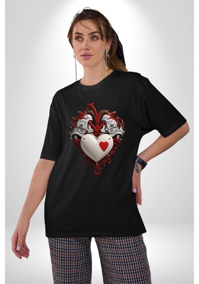 Robot Kalp Atardamar Pamuklu Bisiklet Yaka Unisex Oversize Boyfriend Dijital Baskılı Siyah T-shirt Siyah Robot Kalp Atardamar Pamuklu Bisiklet Yaka Unisex Oversize Boyfriend Dijital Baskılı Siyah T-shirt Siyah