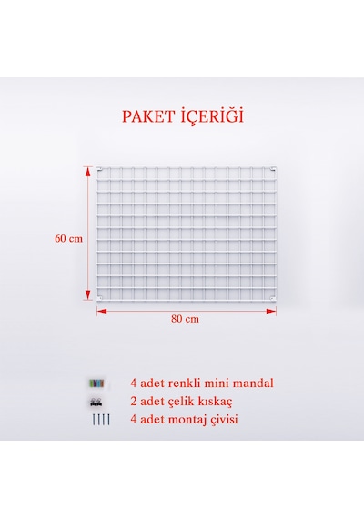80x60 Tel Pano Metal Fotoğraf Askısı Beyaz 4 Mandal 2 Fotoğraf Kıskacı Hediyeli