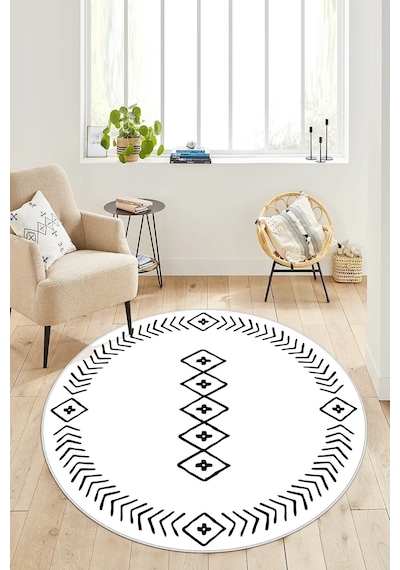 West Home Dijital Baskı Yıkanabilir Kaymaz Taban Salon Halısı Mutfak Halısı Yolluk Ve Banyo Paspası Wh 375 White Yuvarlak