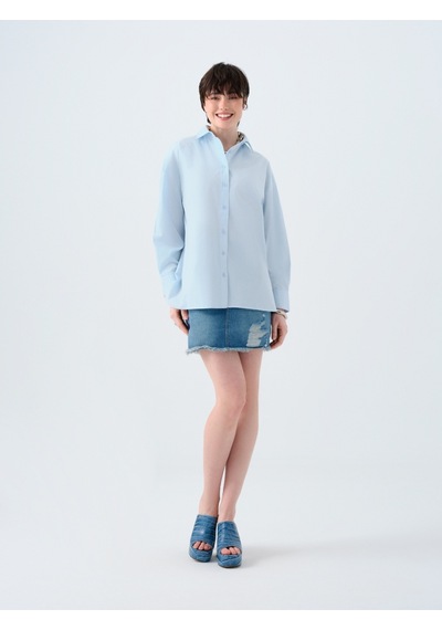 Oversize Fit Kadın Gömlek U.kol Açık Mavi