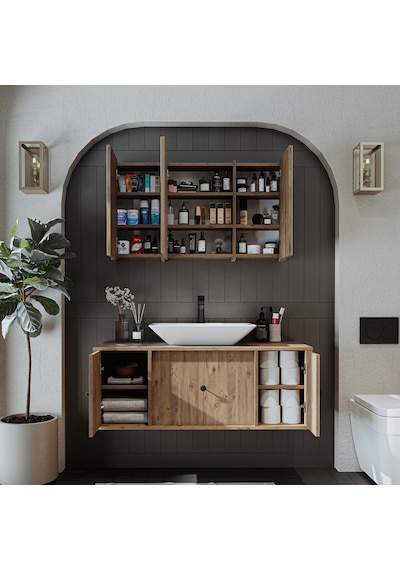 Lavabolu Mat Mdf 120 Cm Çekmeceli Dolap + Aynalı Dolap Atlantik Atlantik Çam Lavabolu Mat Mdf 120 Cm Çekmeceli Dolap + Aynalı Dolap Atlantik Atlantik Çam