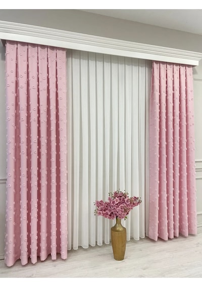 Brillant Carla Puffy Püsküllü Perde İstenilen Tüm Ölçülerde Pembe