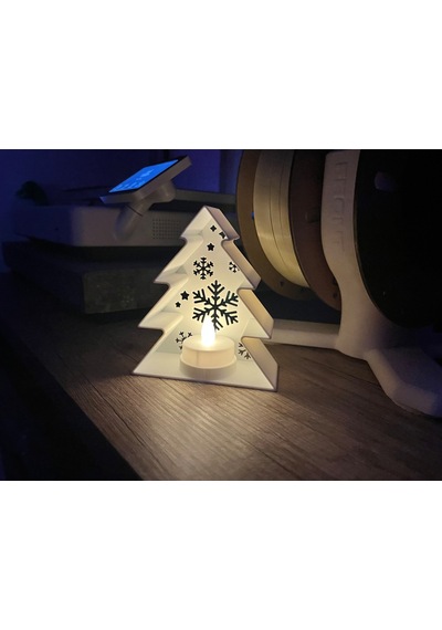 Kar Tanesi Desenli Yılbaşı Ağacı Led Tealight Mumluk Dekoratif Masaüstü Ambiyans Işığı