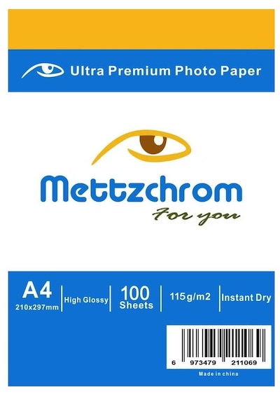 Mettzchrom Parlak Inkjet A4 Fotoğraf Kağıdı 100'lü Epson Canon Uyumlu 115g Fotoğraf Kağıtları Arkası Yazısız