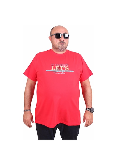 Moc Grande Mocgrande Erkek Büyük Beden Sıfır Yaka Tişört Let's Do It 25186 Kırmızı Kırmızı