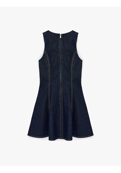 Koton Kolsuz Bisiklet Yaka Volanlı Mini Denim Elbise Koyu İndigo 6sal80003md İndigo