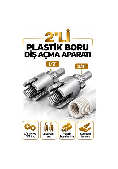 İç Dış Plastik Boru Diş Açma Seti 2 Li 1/2 Ve 3/4 İnç Borulara Uy
