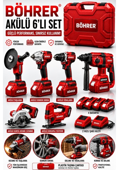 Böhrer Ba011385 6 Lı Özel Kombo Set + 4batarya 2 Şarj Aleti