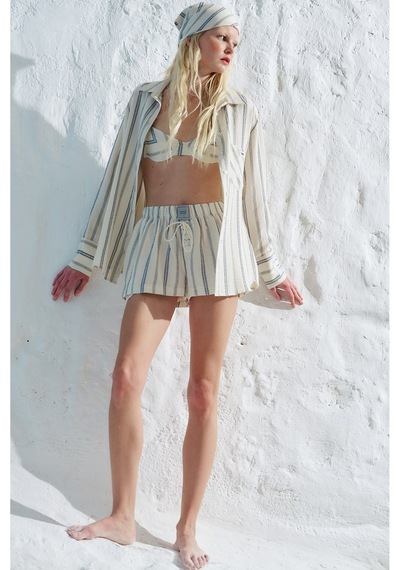 Sagaza Studio Ss6160 Oversize Çizgili Gömlek İndigo