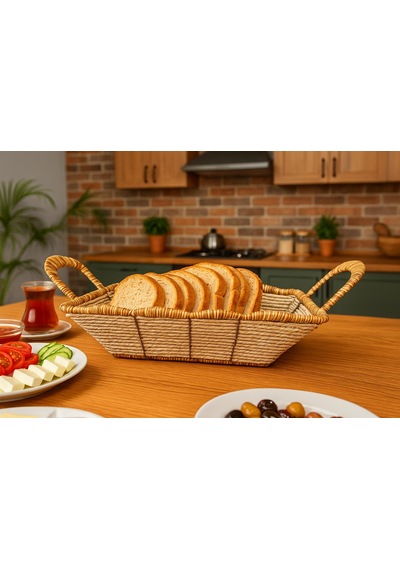 Kare Hasır Ekmek Sepeti-24 Cm X 24 Cm X 7 Cm Beyaz - Kahverengi