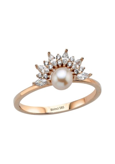 6,5 Mm Yarım Çiçek Modeli Doğal İnci Yüzük Rose