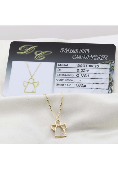 Pırlanta Taş Melek 0.02 Ct Gold Micron Kaplama Gümüş Kolye Gümüş