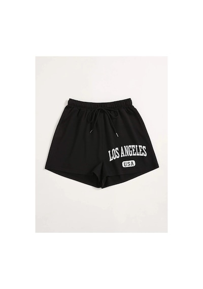 Tarzsokak Letter Graphic Drawstring Şort Siyah