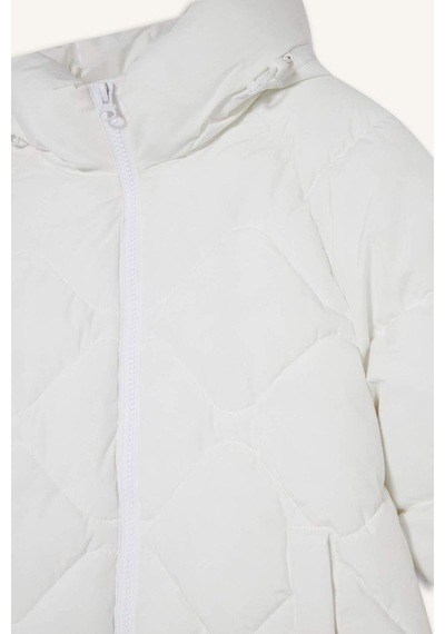 Defacto Defactofit Su İtici Oversize Fit Geniş Kalıp Kapüşonlu Fermuarlı Cepli Şişme Mont E9260ax25auwt80 Beyaz-wt80
