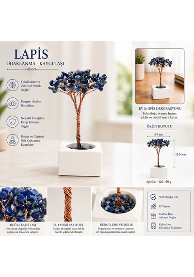 Bakgelal Doğal Lapis Lazuli Taşlı Yaşam Ağacı El Yapımı Dekoratif Masa Üstü Obje