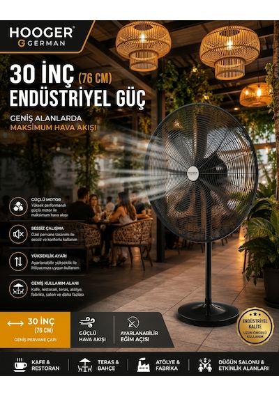 Hooger 30 Inç 76 Cm Endüstriyel Güç Bakır Sargı Professıonel Vantilatör 2 In 1 Ayaklı + Duvar Kullanımı Uzaktan Kumandalı 220 V Çıkış