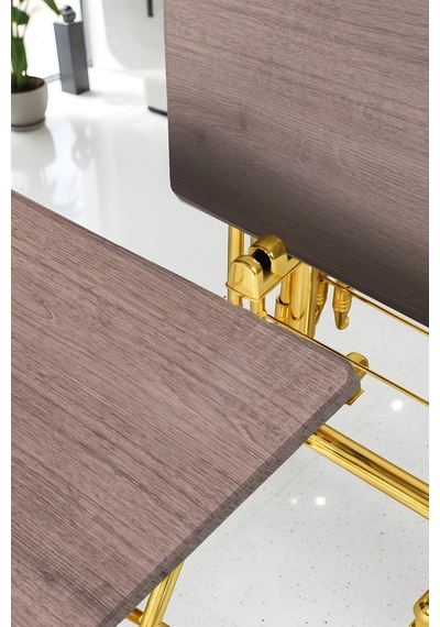 Eranş Serisi 4'lü Katlanır Mdf Mebran Ahşap Çanta Zigon Sehpa Gold Ayak Koyu Barok Desen Gold Ayak