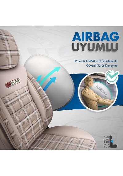 Gti Sports Design Oto Koltuk Kılıfı Ekstra Destekli Özel Jacquard Kumaş Tam Set - Bej