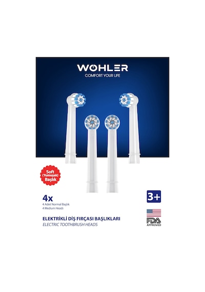 Wohler Şarjlı Ve Pilli Diş Fırçası Yedek Başlığı Oral-b Uyumlu 4 Adet Yumuşak - Çocuk Ve Yetişkin