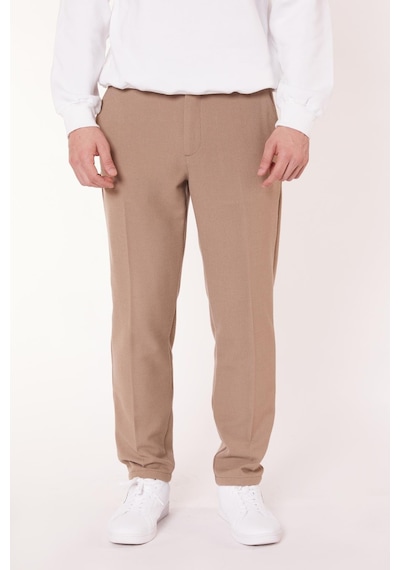Braccas Erkek Beli Yarım Lastikli Fermuarlı Vizon Chino Pantolon Vizon