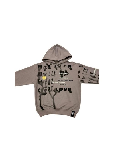 Carinos Erkek Çocuk Oversize Kalıp Kapüşonlu Batik Desenli Sweatsirt-14848 Gri