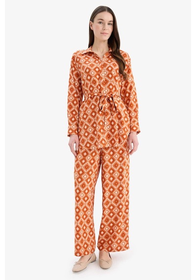 Defacto Relax Fit Desenli Viskon Uzun Kollu Tunik D9753ax25smog267 Turuncu