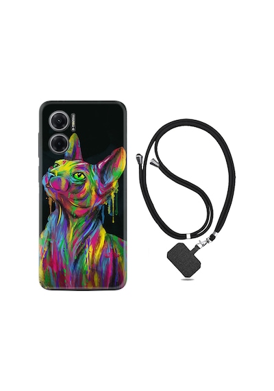 Xiaomi Redmi Note 11E Kılıf İpli Boyun Askılı Desenli Silikon Color Cat 1754