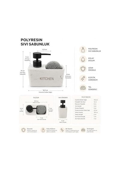 Polyresin Tel Süngerli Sıvı Sabunluk Seti Siyah Pompalı Mutfak Tezgah Üstü Dekoratif Süngerlikli Sabunluk 000 Açık Krem Polyresin Tel Süngerli Sıvı Sabunluk Seti Siyah Pompalı Mutfak Tezgah Üstü Dekoratif Süngerlikli Sabunluk 000 Açık Krem