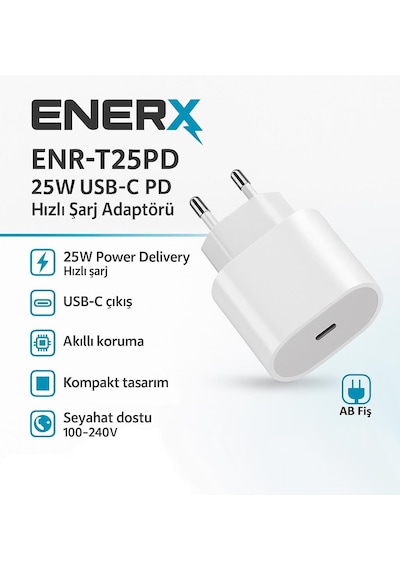 Enerx ENR-T25PD 25w Usb-c Pd 3.0 Güç Adaptörü 25w