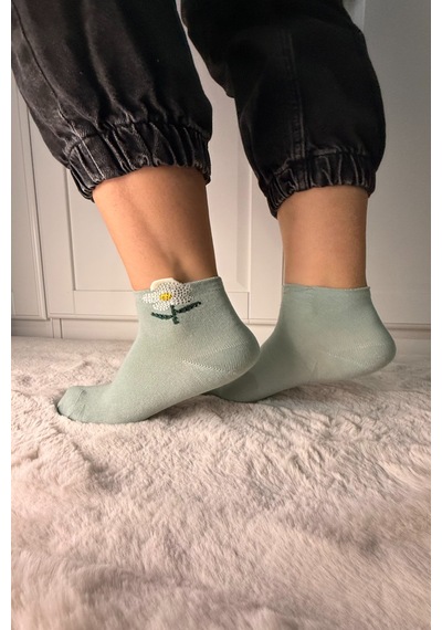 Ozzy Socks 3 Çift Kadın Taş Detaylı Dikişsiz & Takviyeli Patik Çorap Bej