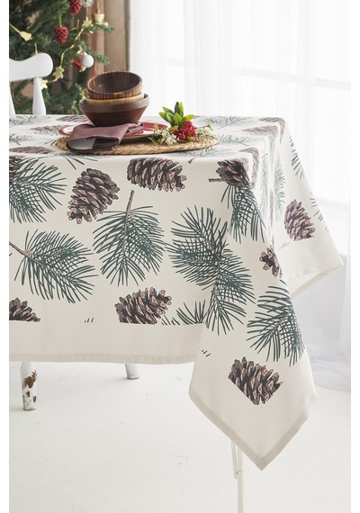 Ays Home Kahverengi Kozalak Desen Yılbaşı Yemek Masa Örtüsü