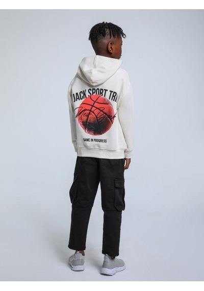 Jack Lions Erkek Çocuk Kapüşonlu Basketbol Baskılı 3 İplik Sweatshirt-14254 Krem