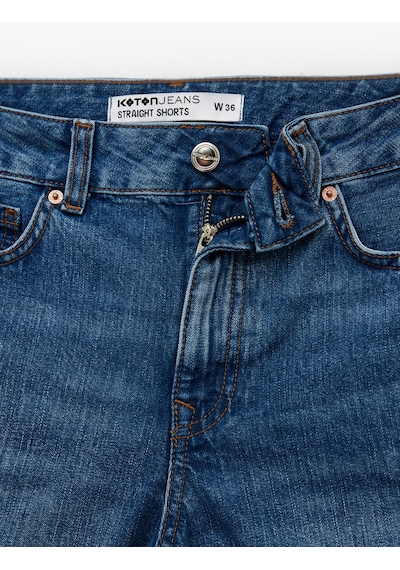 Koton Pamuklu Düğmeli Normal Bel Katlı Paça Mini Denim Şort Koyu İndigo 6sal40231md