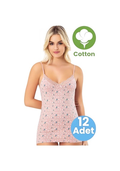 Tezzgelsin Kadın 12'li İp Askılı Desenli Asortili Atlet Çok Renkli