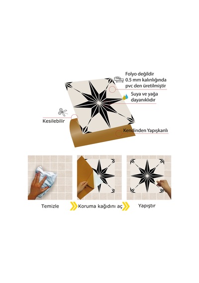 Tink KENDİNDEN YAPIŞKANLI SİYAH YILDIZ DESENLİ PVC KARO 30X30 CM