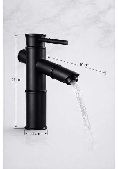 Lüx Premium Bambu Siyah Banyo Lavabo Musluğu Çeşmesi