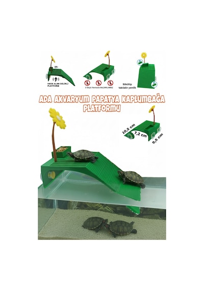 Ada Akvaryum Papatya Su Kaplumbağası Rampalı Dinlenme Platformu Yemlikli