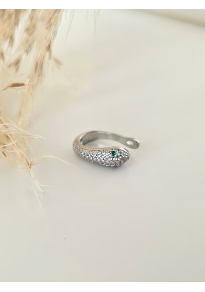 Minimal Yılan Model Zirkon Taşlı Kıkırdak Cuff Gümüş Renk Küpe Silver