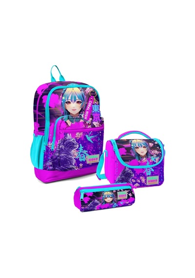 Mor Pembe Anime Kedi Çok Renkli