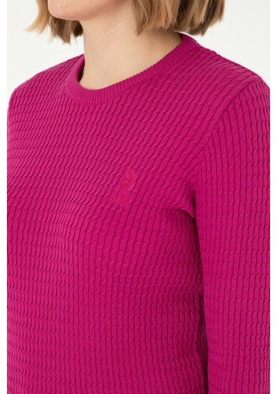 U.S. Polo Assn.  Kadın Fuşya Bisiklet Yaka Basic Kazak 50288979-VR023