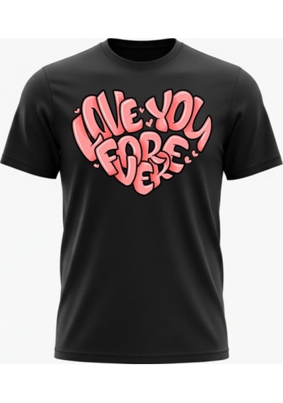 Urbantrendstore Unisex Love Forever Seni Seviyorum Baskılı Oversize Fit Rahat Geniş Salaş T-shirt Günlük Tişört Siyah