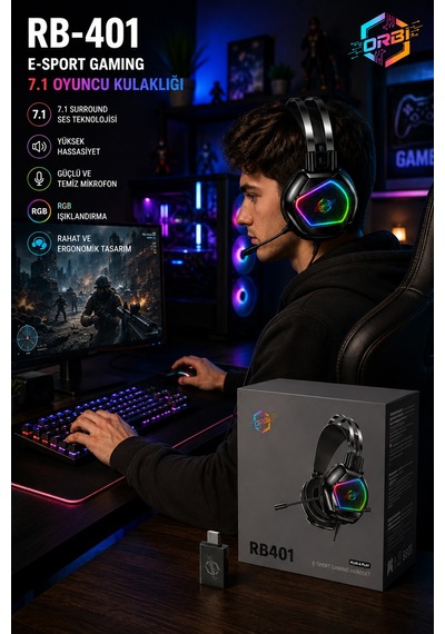 Rb401 Rgb Aydınlatmalı Mikrofonlu Gaming Oyuncu Kulaklığı Type-c Otg İle Usb 7.1
