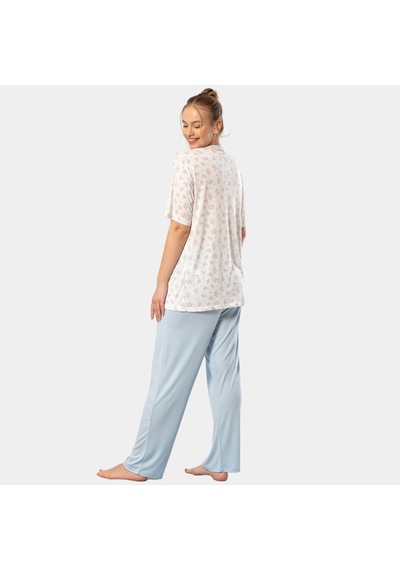 Empirme Düğmeli Battal Kısa Kollu Pijama Takım 3370/mavi Mavi