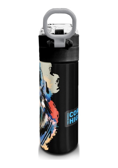 Coral High Kids Gri Siyah Kurt Desenli Pipetli Ve Direkt İçim Çelik Termos 500 Ml 31832 Gri
