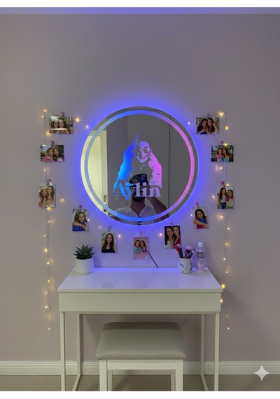 Digital Hayat Işıklı Silüet Aynadigital Hayat Kişiye Özel Fotoğraf İşlemeli 70cm Silüet Led Ayna Kumandalı Rgb Renkli Tasarım Hatıra Aynası Çok Renkli
