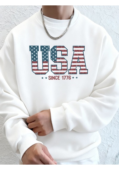Startmore Startmoreyaratıcı Abd 1776'dan Beri Mektup Desenli Erkek Hoody Cepli Rahat Kapüşonlu Üstler Sokak Stil Beyaz