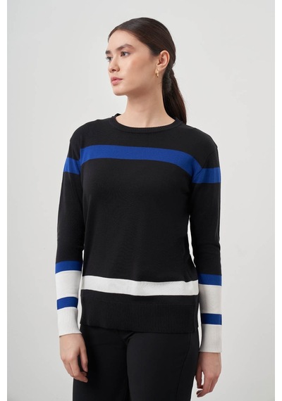 Mizalle Blok Renkli Rayon Siyah/mavi Bluz