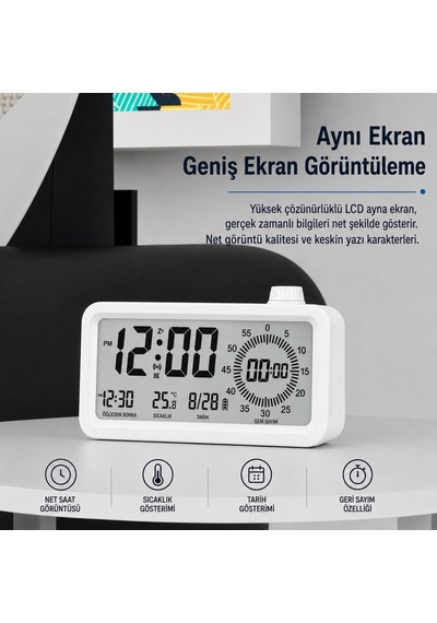 Adornist - Dijital Çalar Saat Ve Geri Sayım Zamanlayıcı - Döner Düğmeli Sessiz Masa Saati, Sıcaklık/tarih Göst Diğer