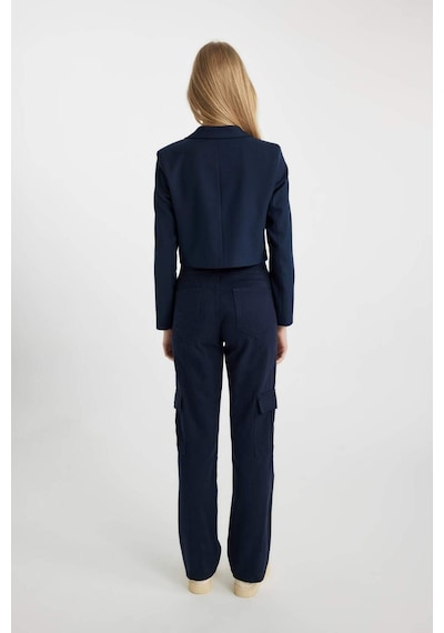 DeFacto Coool Straight Fit Gabardin Pantolon Kargo Cepli Yüksek Bel B0458AX23AUNV28 Lacivert