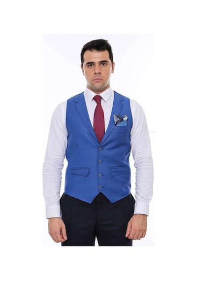 Wessi Mavi Yakalı Desensiz Erkek Yelek 001